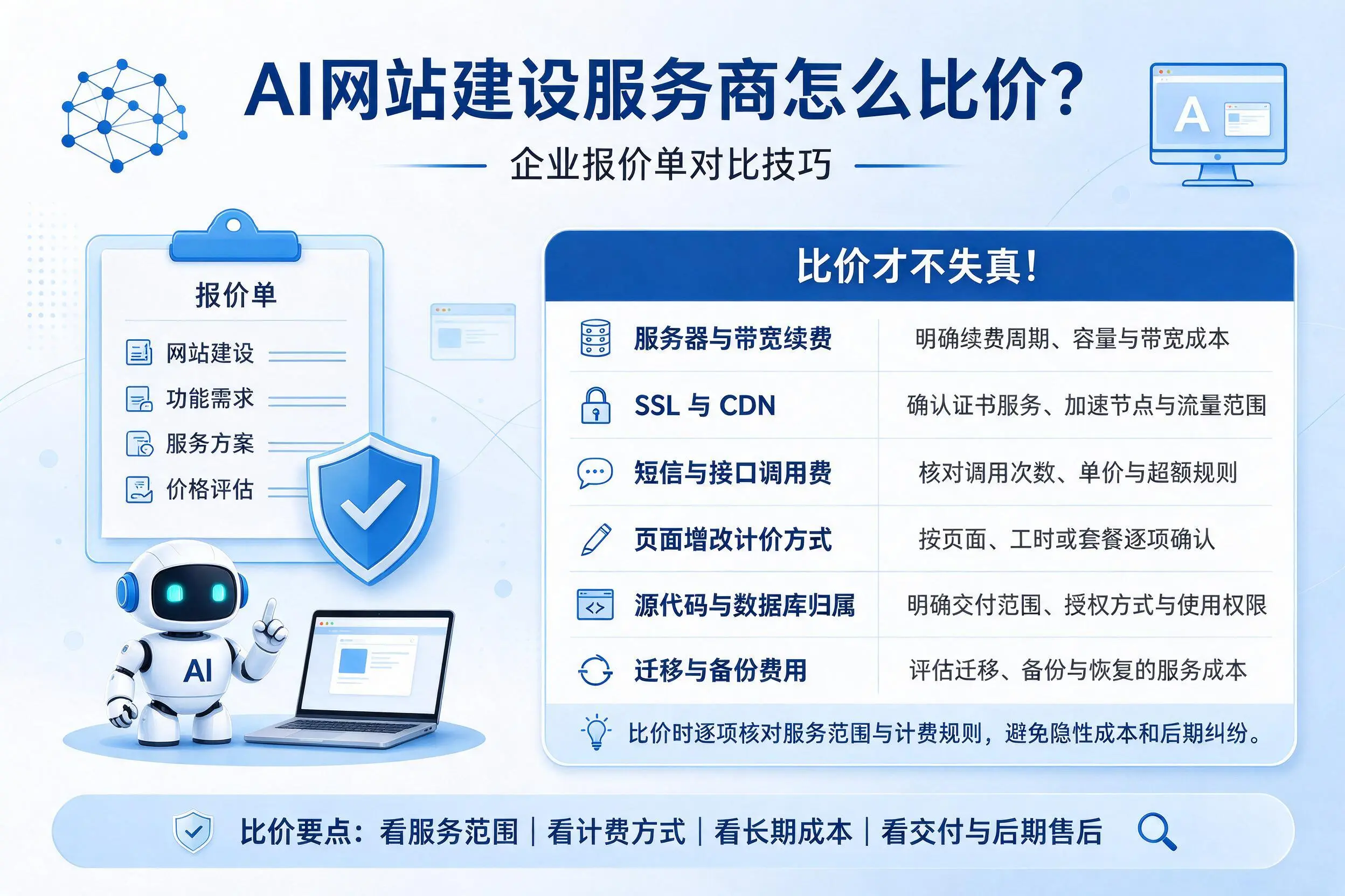 AI网站建设服务商怎么比价？可克达拉企业报价单对比技巧