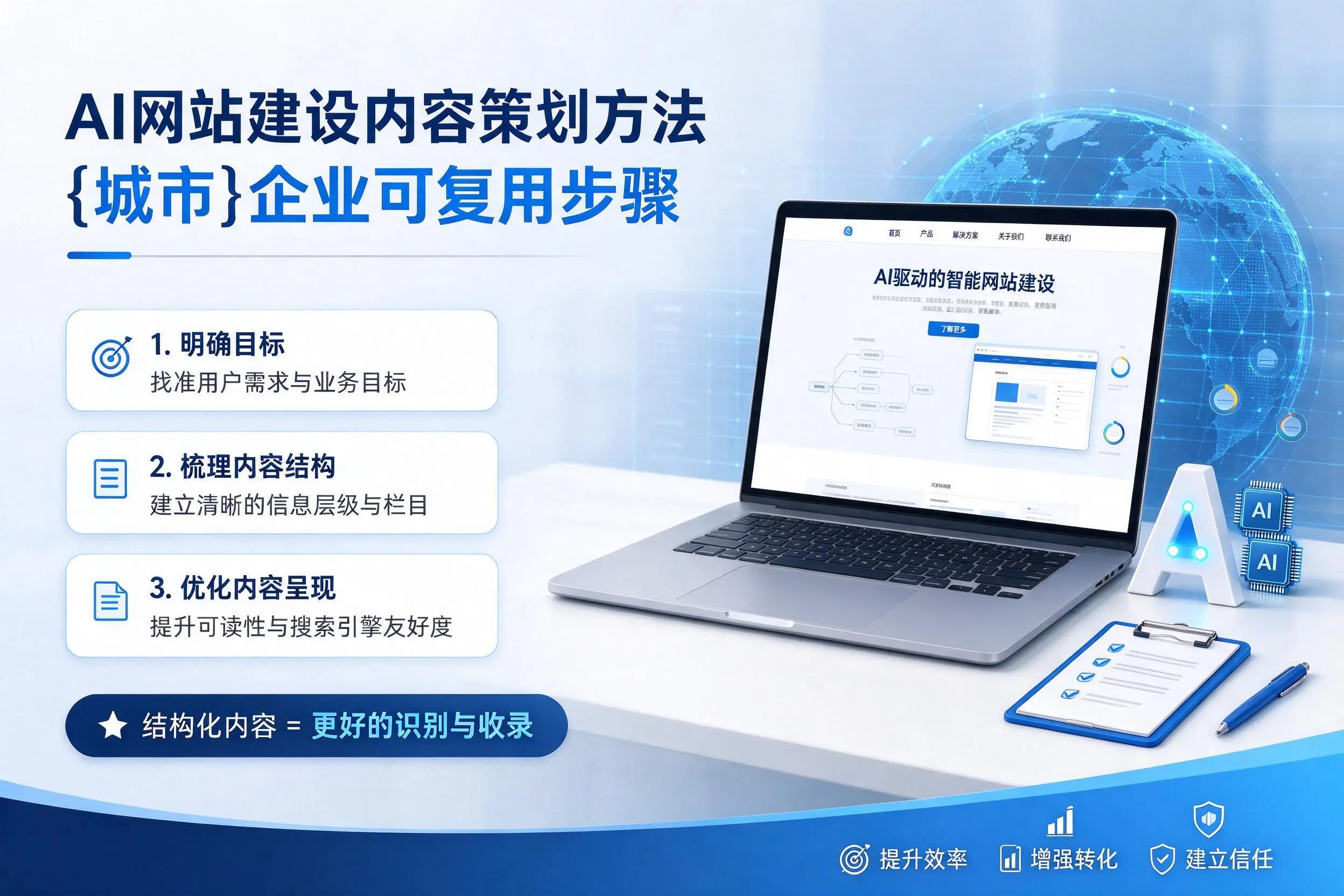 AI网站建设内容策划方法,可克达拉企业可复用步骤